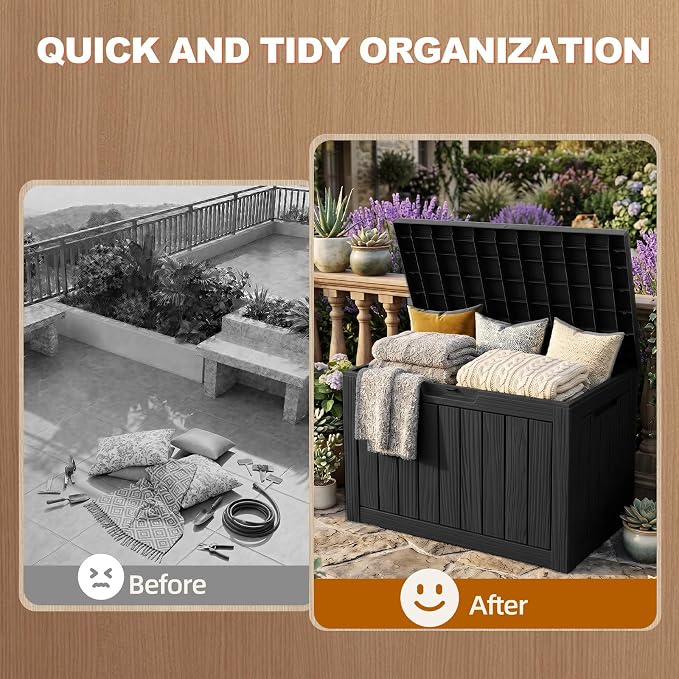 EFU Outdoor Storage Box 60 Gallon Deck Box (Indoor & Outdoor) Lockable UV Resistance Waterproof Resin Storage Bin Storage Box for Outdoor,Patio Storage(Black)