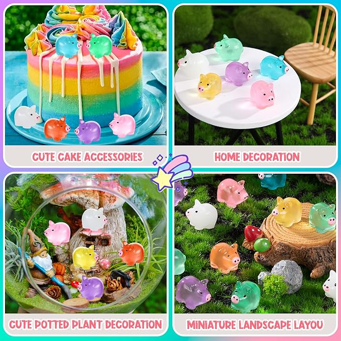 152PCS Luminous Mini Resin Pigs Miniature Pig Figurines Tiny Pig | Miniature Pigs Animals Figurines Glow in The Dark, Micro Garden Landscape, Dollhouses DIY, Birthday Party Decor