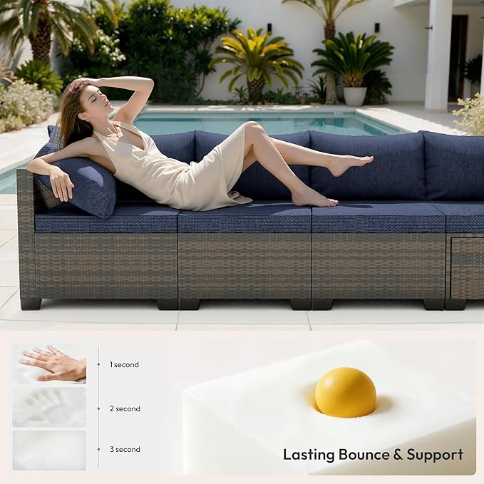 7 Piece Patio Furniture Set, All-Weather Water-Resistant Wicker Rattan Sectional Sofa, Modular Outdoor Conversation Set for Backyard, Garden, Poolside, Balcony
