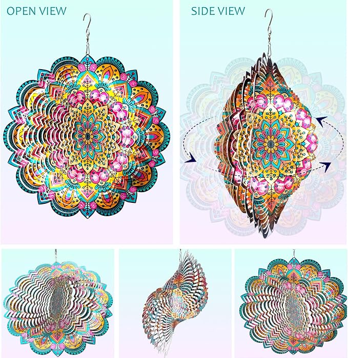 Aoedelyart Wind Spinners Outdoor Mandala Lucky Star,Laser Cut Metal Kinetic Art Wind Spinner Gift for Christmas,12In Stainless Steel Hanging Yard&Garden 3D Wind Sculpture Decorations Indoor Spinners
