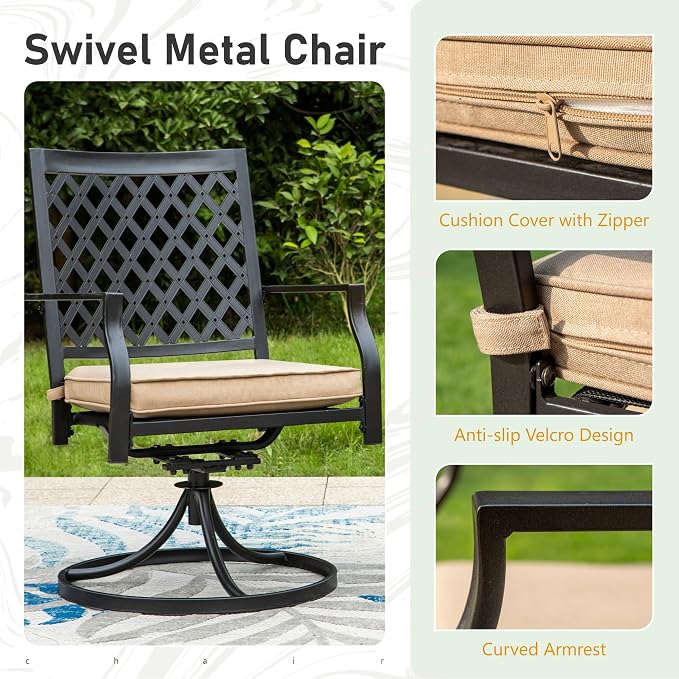 PHI VILLA Patio Dining Chairs Set of 4 Outdoor Swivel Rocker Patio Chairs with Cushion Metal Outdoor Chairs for Garden Backyard Bistro