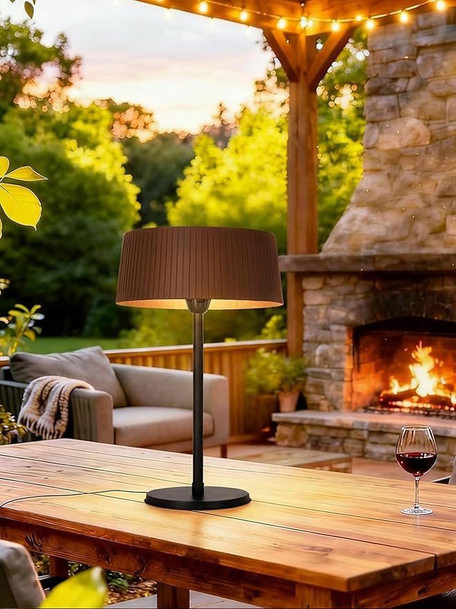 Electric Outdoor Heater for Patio, 1500W Infrared Heater for Indoor & Outdoor, IP55 Waterproof, Fast Heating, Tip-Over Protection, Perfect for Garden, Balcony, Garage (brown, tabletop)