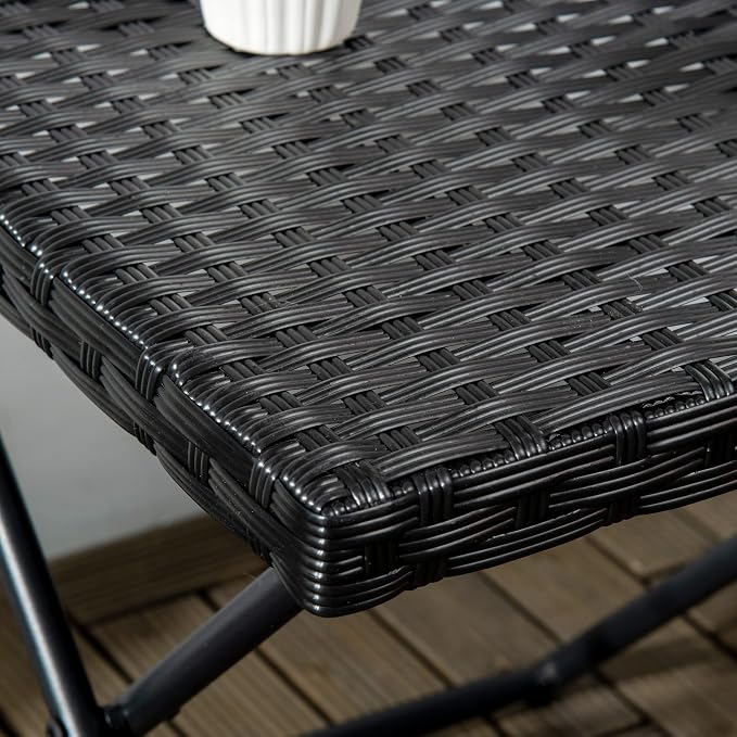 Outsunny Cosy Chic Folding Garden Coffee Table, Dimensions: 40 x 40 x 40 cm, Steel Resin Wicker Imitation Rattan Black
