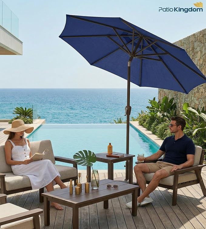 PatioKingdom 10FT Patio Umbrella with Push Button Tilt and Crank, Outdoor Market Umbrella with 8 Fiberglass Ribs, UV Protection Table Umbrella for Pool,Backyard,Garden,Deck