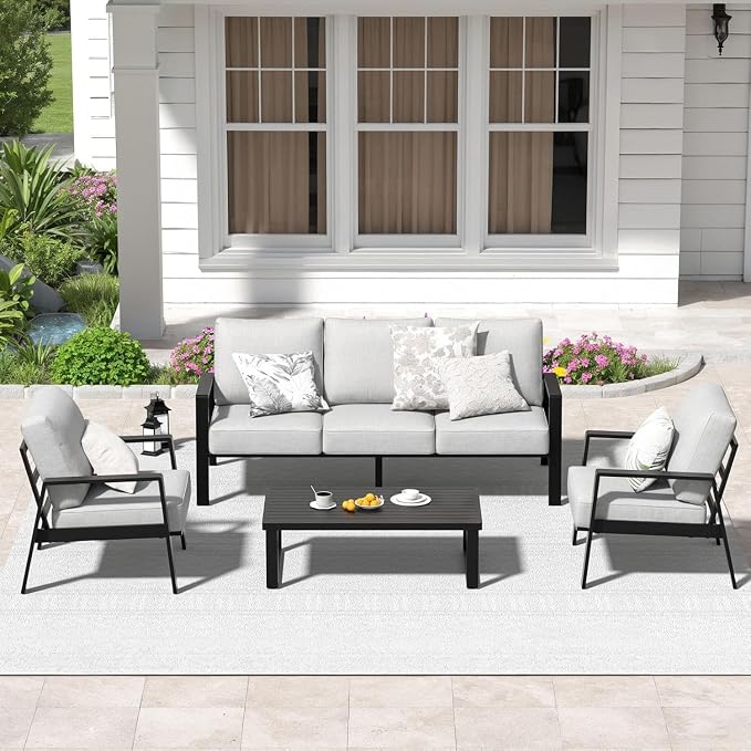 Aluminum Outdoor Patio Coffee Table for Deck and Poolside(Black, All-Aluminum)