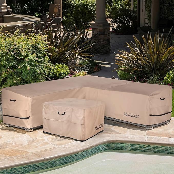 ULTCOVER Patio V-Shaped Sofa Cover Waterproof for 7-Seater Outdoor Sectional Furniture Couch 105 inch Wide