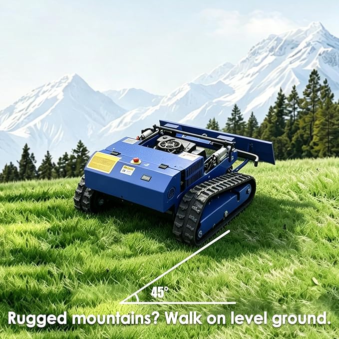 Remote Control Lawn Mower with Snow Plow, Crawler Track All-Terrain Machine, Oil-Electric Hybrid Power for Extreme Slopes and Large Turf, Adjustable Cutting Height