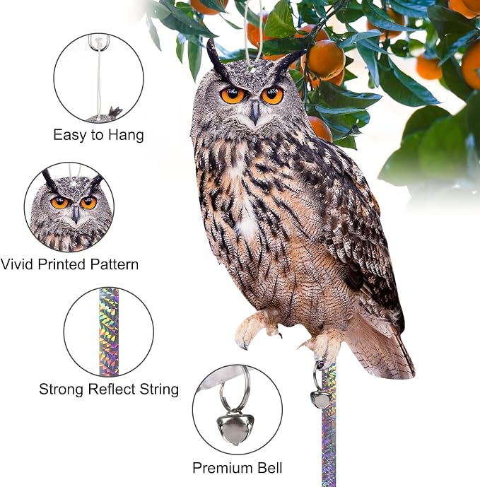 3 Pack Hanging Outdoors Reflective Scarer Away Owl Device to Keep Animals Pigeon Woodpecker Away from Patio Garden
