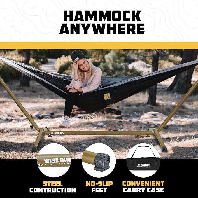 Wise Owl Outfitters Portable Hammock Stand, 106x42, 440lb Capacity - Sports & Outdoors