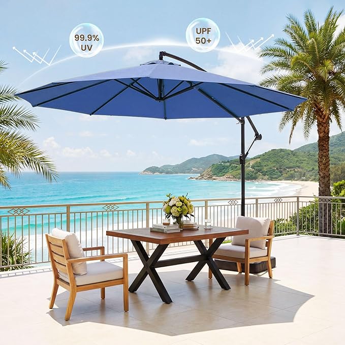Patio Umbrella, 10FT Outdoor Umbrella with Base Included, 45° Tilt Large Cantilever, UV Protection, 360° Rotation for Backyard, Poolside, Deck, Pool, Garden