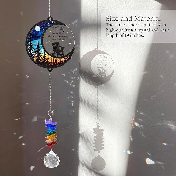 Memorial Suncatcher - Moon Chair Ornament - Sympathy Gift for Loss of Loved One - Bereavement Gifts Memorial Rainbow Maker - Remembrance Ornament - Funeral Keepsake