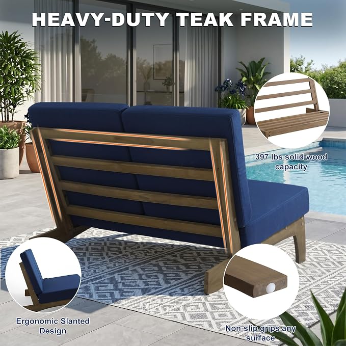 Pia Ricoo 1-Piece Patio Furniture Set, Outdoor Loveseat with 4.5-Inch Thick Cushions, All-Weather Outdoor Sofa for Backyard, Deck, Lawn - Navy (Split Back)