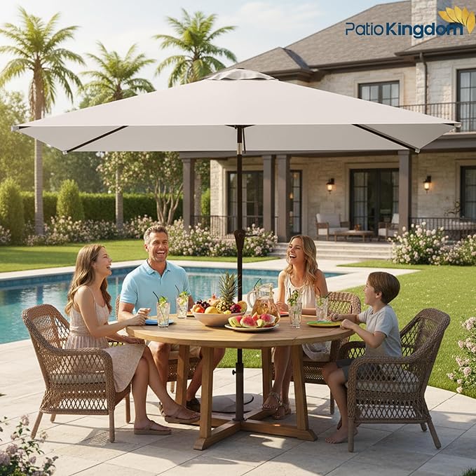 6.5'x10' Rectangular Patio Outdoor Umbrella,Large Coverage with Push-Button Tilt & UV Protection,Sturdy Ribs for Deck,Lawn,Pool,Backyard