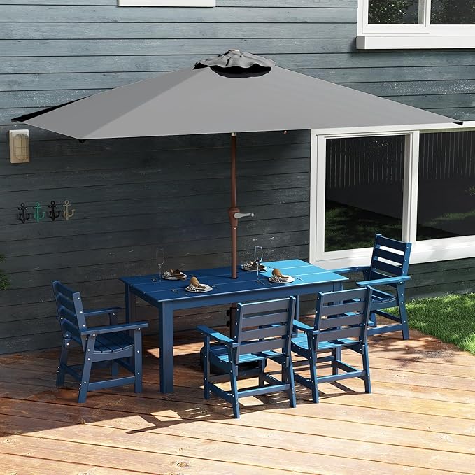 GREENVINES 6.5X10 FT Rectangular-Patio-Umbrella | Outdoor-Table-Umbrellas | 6 Sturdy Steel Ribs | Push Button Tilt & Crank | Waterproof | Market Umbrella | for Pool Backyard Garden | Charcoal Gray