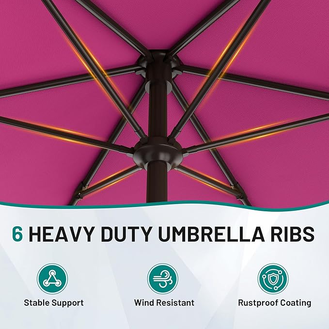 AreShark 7.5FT Patio Umbrella Table Market Umbrella w/Tilt and Crank, Heavy-Duty Outdoor Umbrellas for Pool, Deck, Garden and Backyard, Rose Pink