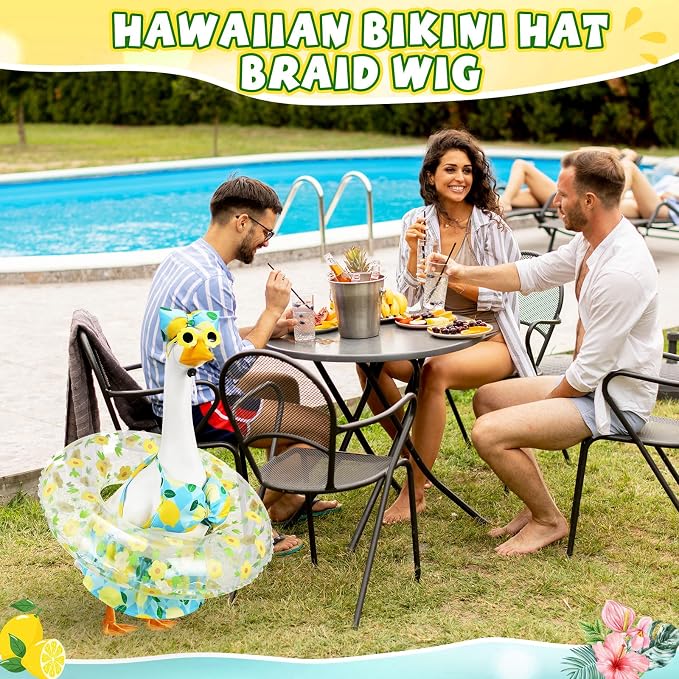 Bikini Porch Goose Outfits with Sunglasses and Swimming Tube for 23" Summer Goose Costume Garden Patio Statue Decor(Lemon)