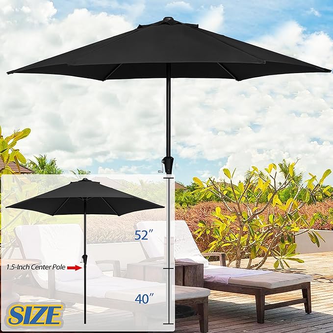 Sunnyglade 9FT Outdoor Patio Umbrella, Market & Table Umbrella with 6 Sturdy Ribs and Crank System, Fade-resistant & Waterproof for Garden Backyard Poolside Deck