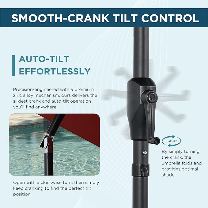 9FT Outdoor Patio Umbrella with Crank Lift & Auto Tilt - Market Umbrella, 8 Heavy-Duty Ribs, UV Resistant & Water-Repellent for Garden, Deck, Poolside & Backyard