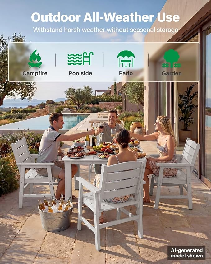 YEFU HIPS Patio Dining Set for 6: 8-Piece Outdoor Table and Chairs with Aluminum Frame - All-Weather Patio Dining Sets Modern Outside Furniture with Metal Aluminum Frame for Family in Deck/Pool White