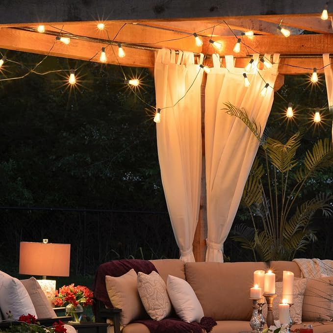 BLIATLUS 55FT Solar String Lights, Waterproof Outdoor with Remote 24+2 ST38 LED for Backyard Bistro Porch