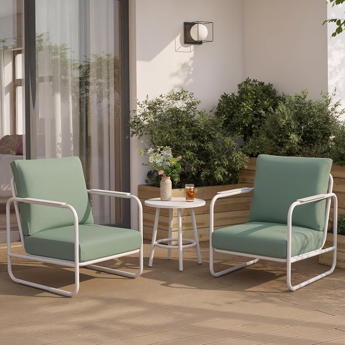 3-Piece Aluminum Outdoor Conversation Set, Modern Deep Seating Chairs with Thick Cushions & Coffee Table, Weather-Resistant for Garden, Porch, Deck, Balcony