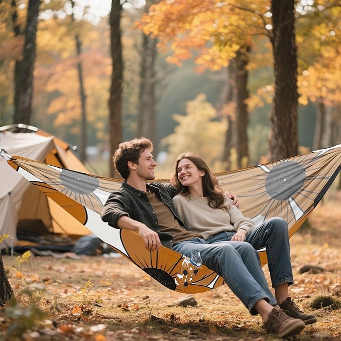 Black-Eyed Susan Simple Line Art Valentinesnes Coffee 330lb Capacity Outdoor Hammocks with Portabl Carry Bag Swing Hammock for Patio Backyard Lounge Base hamaca para Patio Exterior