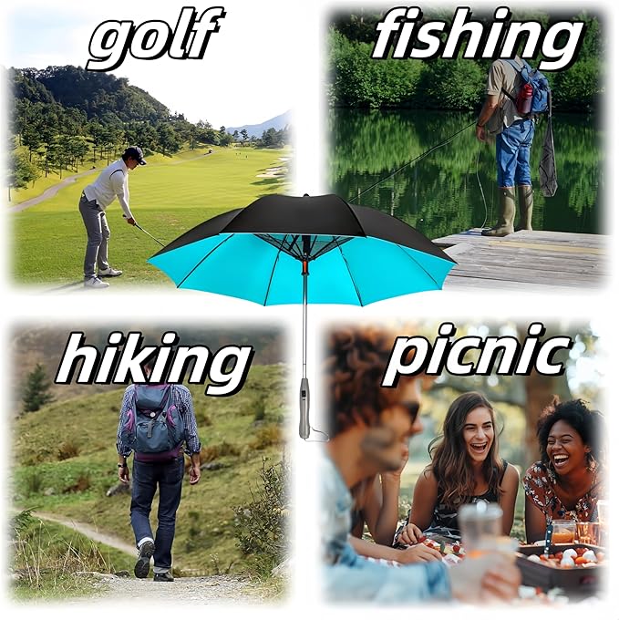 Umbrella with Fan & Mist Spray - Rechargeable UV Protective Cooling Umbrella for Patio, Beach, Travel | Portable Misting System & Detachable Water Bottle Included