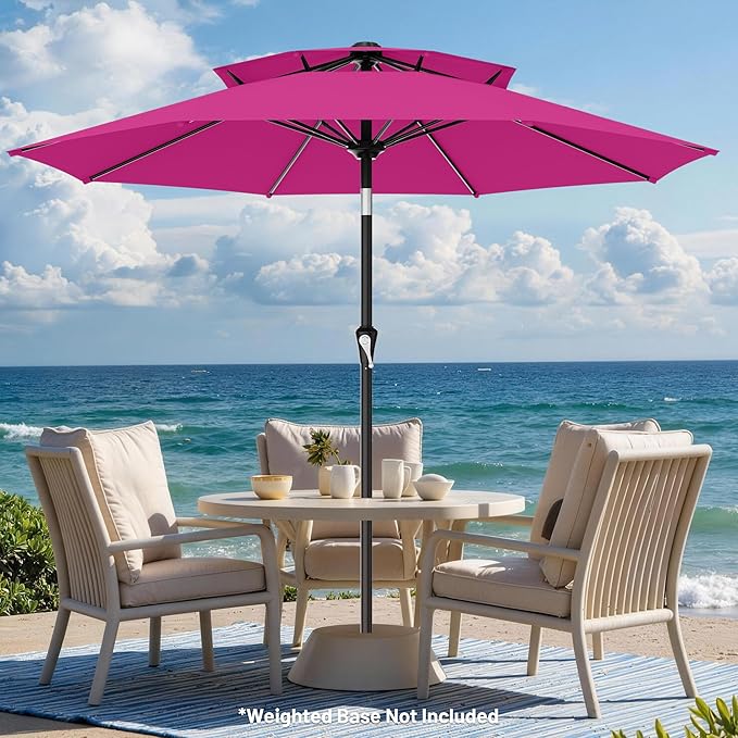 AreShark 10ft 2 Tiers Patio Umbrella - Outdoor Umbrella Waterproof UV Protection, Market Table Umbrella w/Push Button Tilt&Crank for Pool, Porch, Garden(Rose Pink)