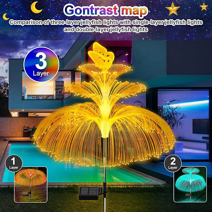 WEITEXS Solar Garden Lights 3 Pack New Upgraded Solar Lights Outdoor Waterproof 3 Layers 7 Color Changing Jellyfish Butterfly Decorations for Garden Yard Gifts for Women