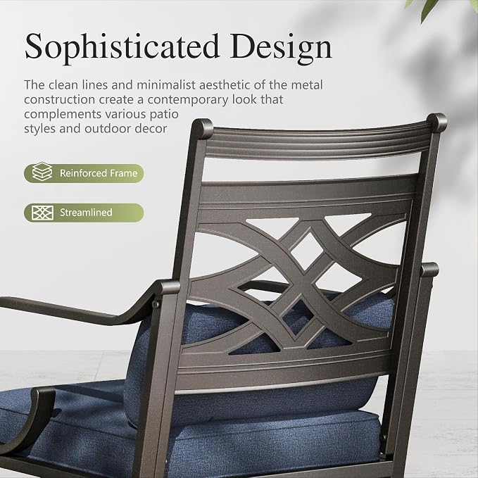 Sophia & William Patio Dining Set, Steel, Blue | Umbrella Hole, Swivel Chairs, E-Coated, Cushions Included, For Patio, Garden and Yard