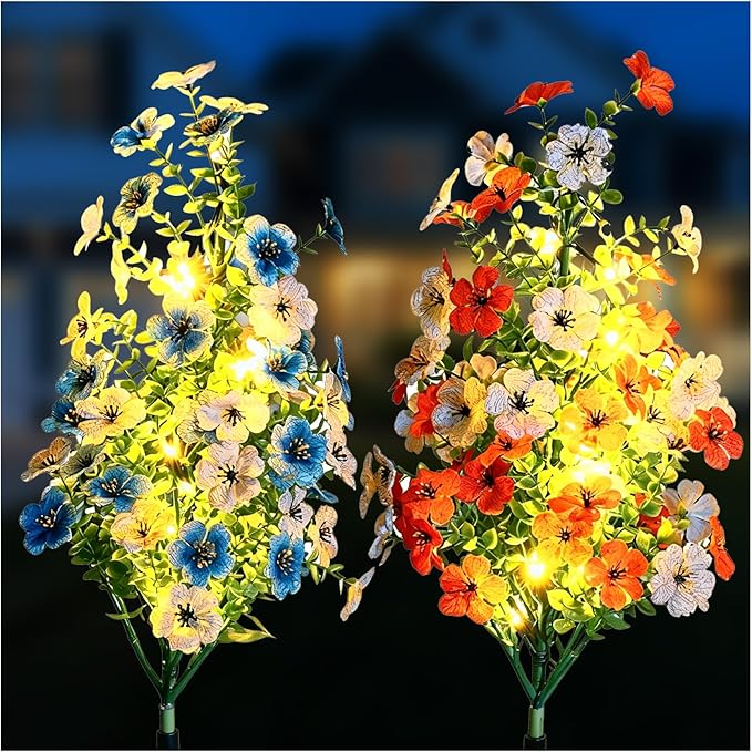 Solar Violet Garden Lights Outdoor 2 Pack, Realistic Violet Flower Design with Soft Glow, Upgraded Solar Panel, Decorative Lights for Lawn Patio Pathway Yard, Gift for Mom