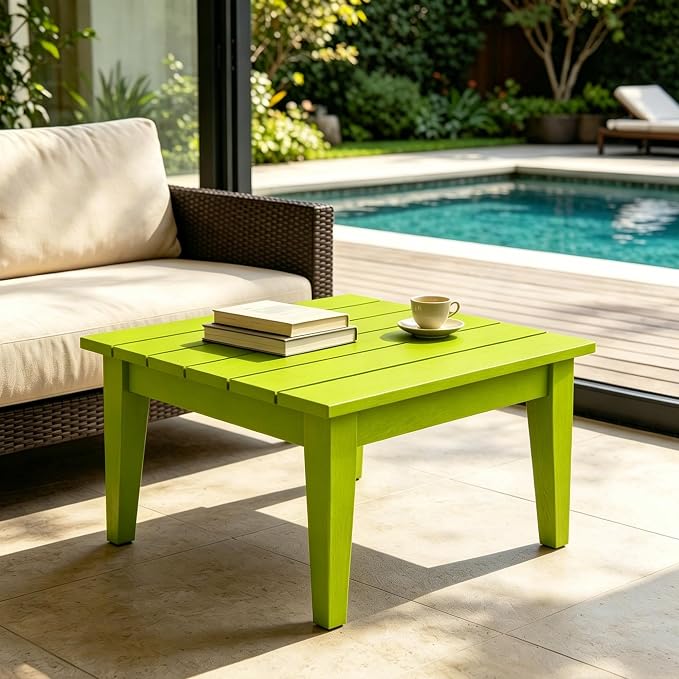WestinTrends Ashore Outdoor Coffee Table, 32 Inch All Weather Poly Lumber Adirondack Patio Coffee Table Square Low Table, Lime