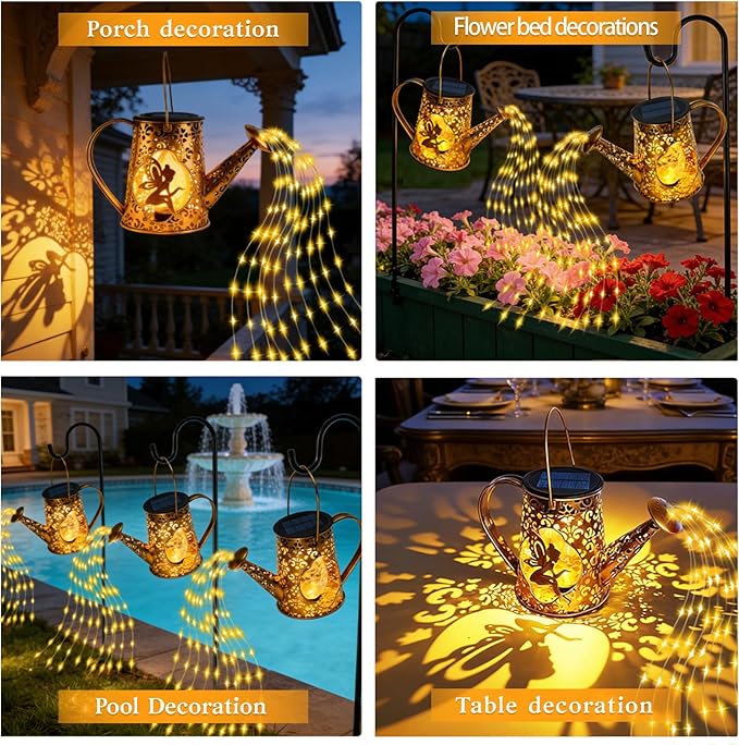 2 Pack Solar Watering Can Lights, Unique Fairy Gifts for Women Mom Grandma Birthday, Waterproof Outdoor Garden Decor Large Hanging Solar Lantern Fairy Lights for Patio Porch Yard Flowerbed Pathway