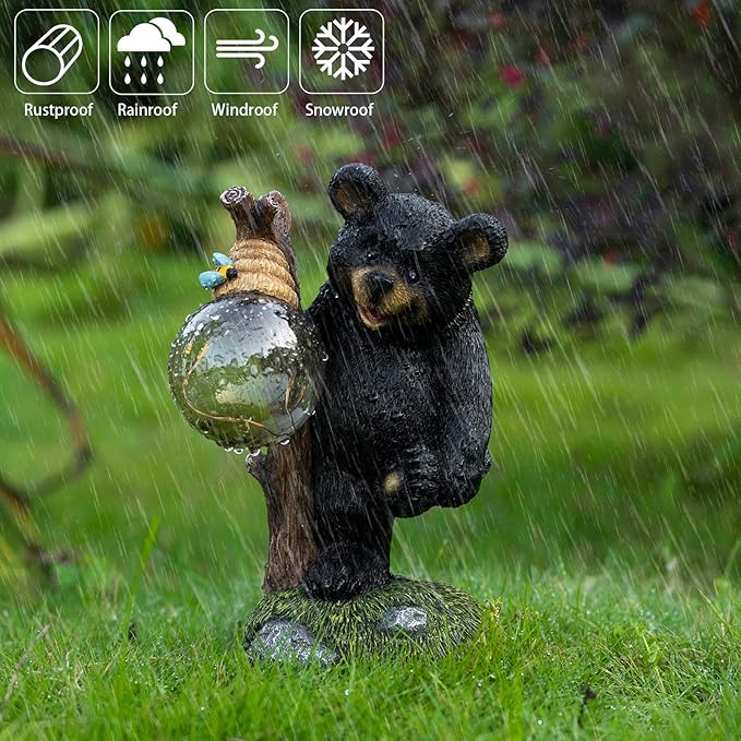 Suyorpe Garden Statues Bear Decor Light,Solar Bear Statue Ourdoor Statue,Animal Garden Decor,Funny Figurine Decor,Outdoor Decor for Patio,Porch,Balcony,Yard,Lawn
