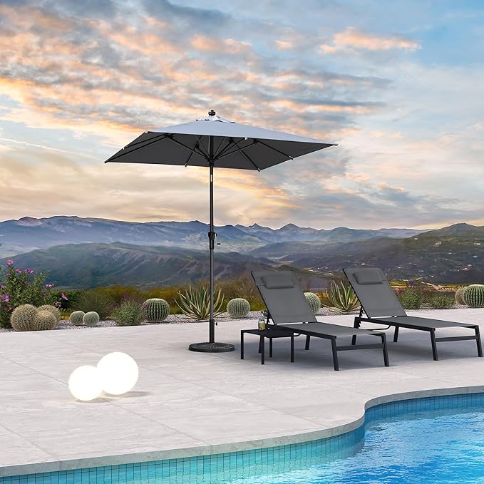PURPLE LEAF 6.5' x 6.5' Square Patio Umbrella Outdoor Table Umbrella Aluminum Frame Market Umbrella Sun Umbrella with 8 Sturdy Ribs & Tilt for Garden Deck Lawn & Pool Light Gray