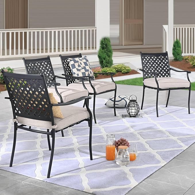5-Piece Patio Dining Set Heavy Duty Outdoor Dining Furniture Set,Indoor Outdoor Dining Sets with Round Tabletop,4 Stackable Chairs