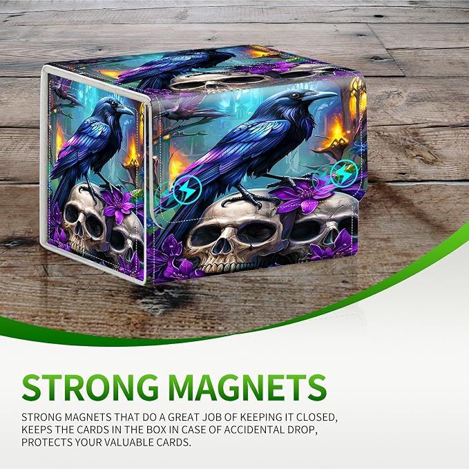 Card Deck Box for MTG, Cards Storage Box Fits 120+ Sleeved, Leather Small Size Strong Magnetic Closing Card Case for Board Games Magic TCG CCG Baseball Collection, Purple Flower Eagle