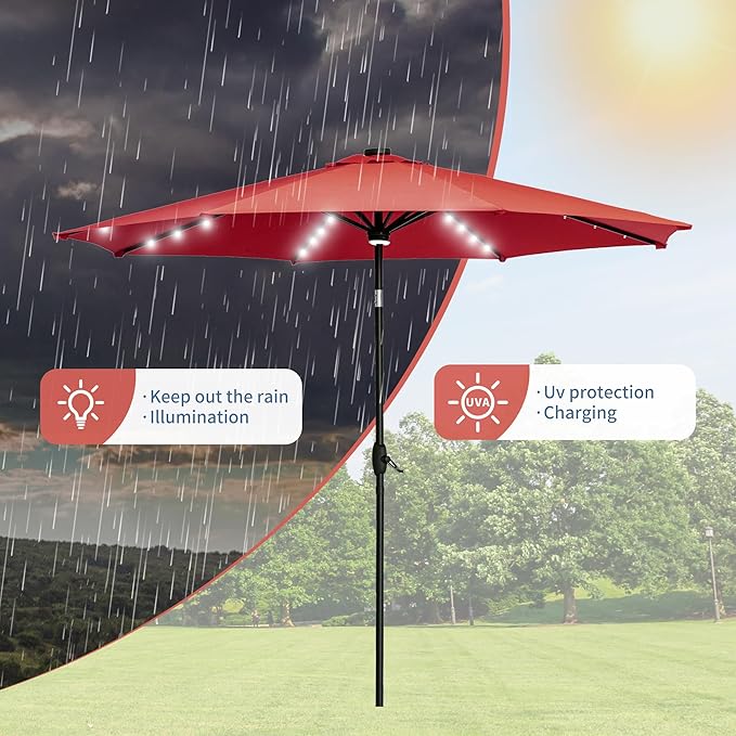 GDY 10Ft Patio Umbrella, Table Umbrella with 40 LED Lights, Outdoor Umbrellas for Patio, with Tilt and Crank, Center Light, for Garden, Deck, Backyard, Pool, and Beach.