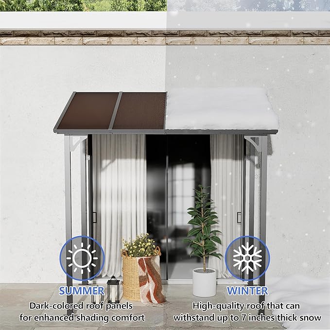 5' x 8' Lean to Gazeb,Hardtop Galvanized Steel Pergola with Sloped Polycarbonate Roof,Wall Mounted Gazebo Patio Canopy with Ground Anchor for Backyard Deck