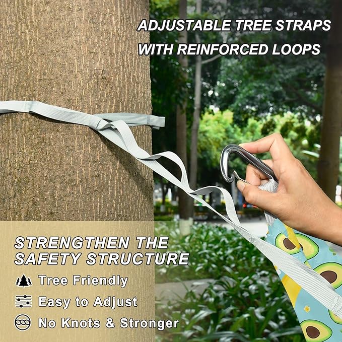 Camping Hammock Outdoor Hammocks for Outside Avocado Banana Flower Beach Trees Portable Lightweight with Pockets Tree Straps Indoor