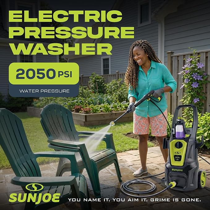 Sun Joe Electric Pressure Power Washer w/Foam Cannon & Extension Wand, 1600 PSI (PWMA Certified), 1.1 GPM, 13-Amp Motor - Heavy-Duty Cleaning Machine for Patios, Decks, Sidewalks & Cars, SPX2680-MAX
