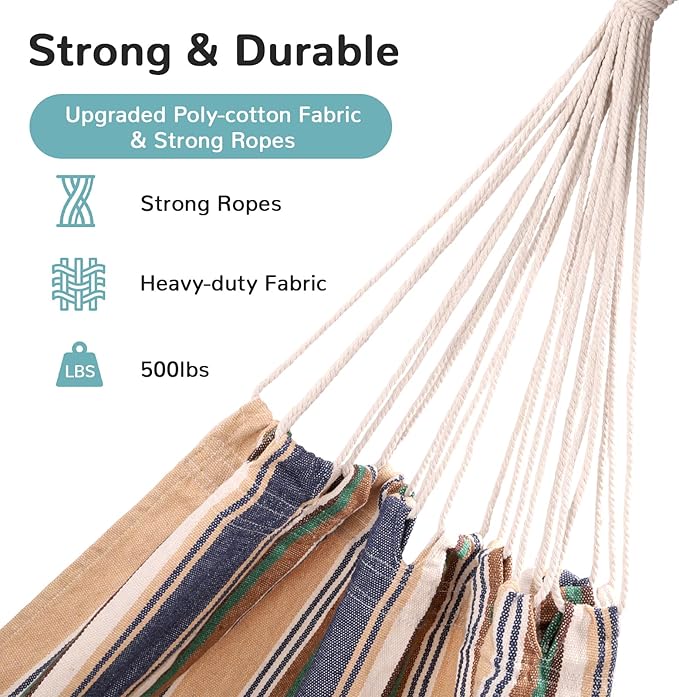 Hammock with Tree Straps Portable Canvas Hammocks with Carry Bag 500 lbs Colorful Camping Hammock Without Stand for Backyard Outdoor Indoor Hiking Beach Patio Garden