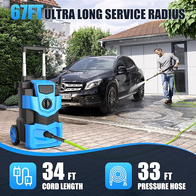 Pressure Washer 5000PSI Adjustable Pressure Power Washers Powered with 33ft Hose, 4 Nozzle and Foam Cannon, Powerwashers Cleaner Machine for Home, Cars, Blue