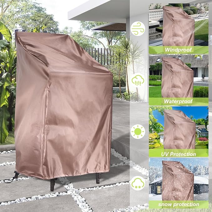 Stackable Patio Chair Cover, Outdoor Chair Cover Waterproof 210D, Stacked Chairs Lounge Chair Covers Outdoor Stack Chairs for All Weather Protection (Brown, 25"L x 25"W x 47”H)