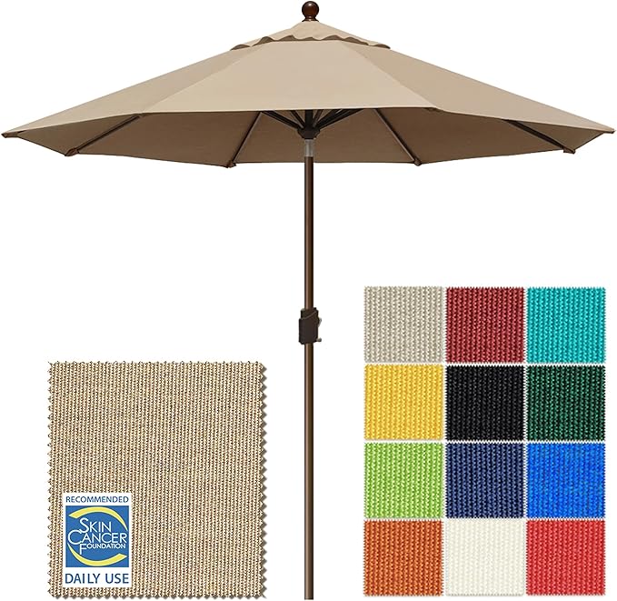 EliteShade USA 10-Year-Non-Fading 10Ft Market Patio Umbrella, UPF 50+ UV Protection Performance Sun Umbrella, Heavy Duty Commercial Grade Outdoor Table Umbrella with Crank & Tilt, Windproof Vented Top for Garden, Pool, Deck and Outdoor Playsets, Heathe...