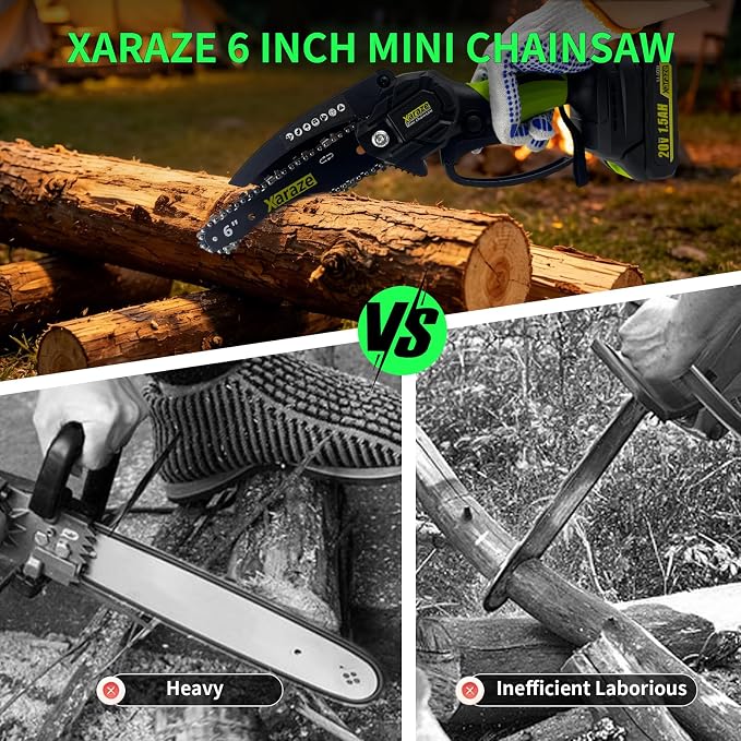 6 Inch Mini Chainsaw Cordless, 6 Inch Handheld Electric Chainsaws with 2*Batterie 3*Chains 2*Guide Bar, Small Chain Saw Battery Powered for Garden and Tree Trimmer, Ideal Gift for Elder Women and Man