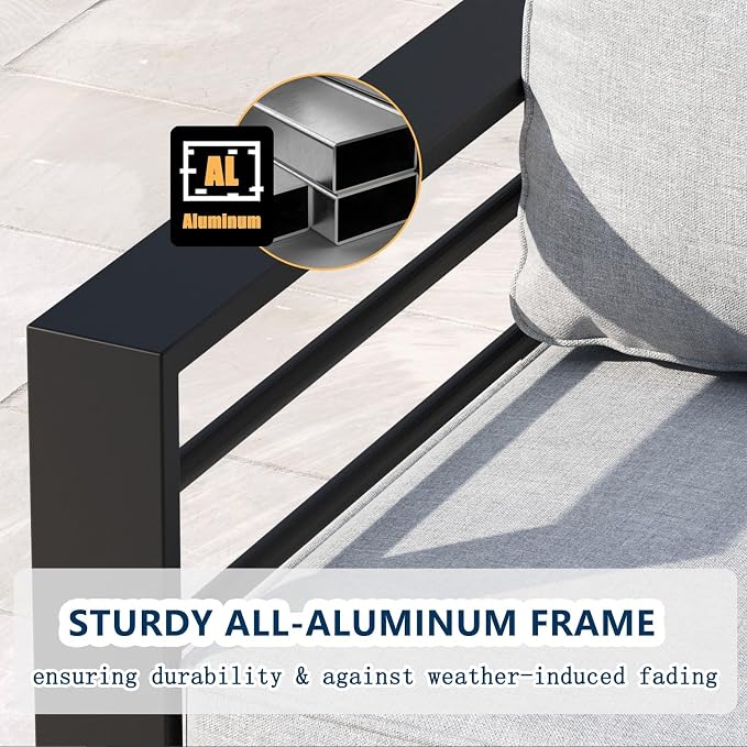 5 Pieces Aluminum Outdoor Patio Furniture Set with Fire Pit Table, Modern Metal Conversation Sofa Set with Deep Seating