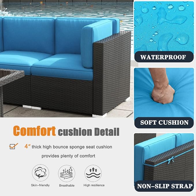 Patio Furniture Set with Fire Pit Table, 10 Pieces Outdoor All-Weather Wicker Conversation Sectional Chair Sofa Set
