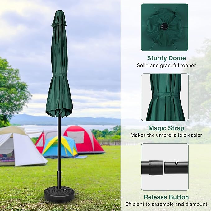 Simple Deluxe 9FT Outdoor Patio Umbrella Table Market Umbrella with Push Button Tilt and Crank and 50lbs Base Stand, for Garden, Lawn, Deck, Backyard, Pool, Green