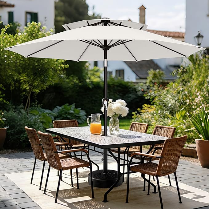 AreShark 9ft 2 Tiers Patio Umbrella - Outdoor Umbrella Waterproof UV Protection, Market Table Umbrella w/Push Button Tilt&Crank for Pool, Porch, Garden(Ivory)